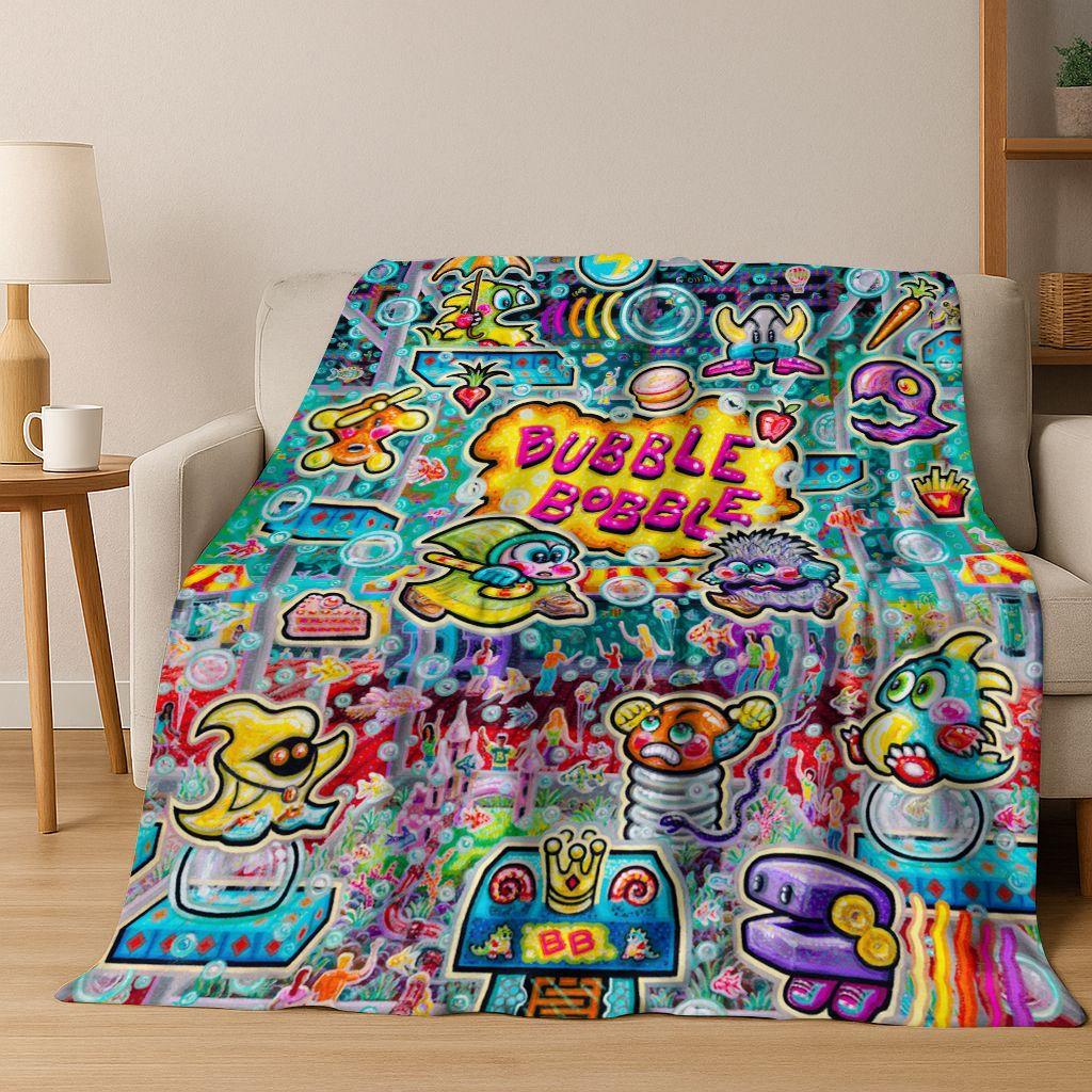 3D Retro Game Bubble Bobble Cartoon Flanellen Deken, Gezellige Zachte Plaid voor Huis Slaapkamer Bed Bank Picknickhoes Cadeau Kinderen