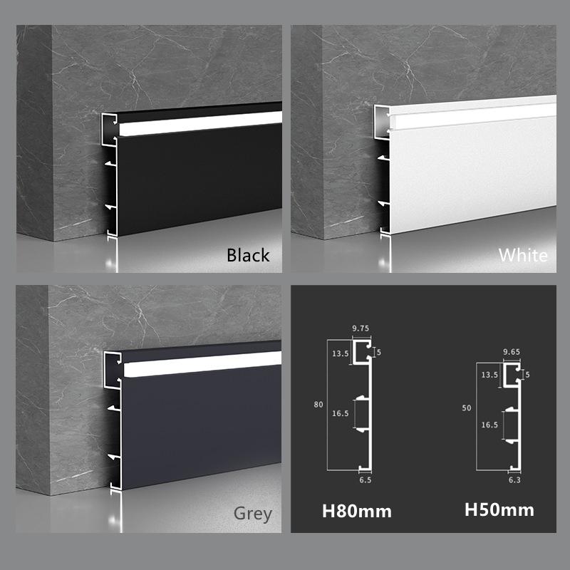 1M H50/80mm LED Skirting Line Strip Light Black White Aluminium Profile Metal Baseboard Corner Channel Home Wall Decor Bar Lamp