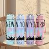 1PC New York City Skyline 750ml Color Plastic Sports Water Bottle Leakproof Flip Straw Lid Suitable for Sports Office Home Use