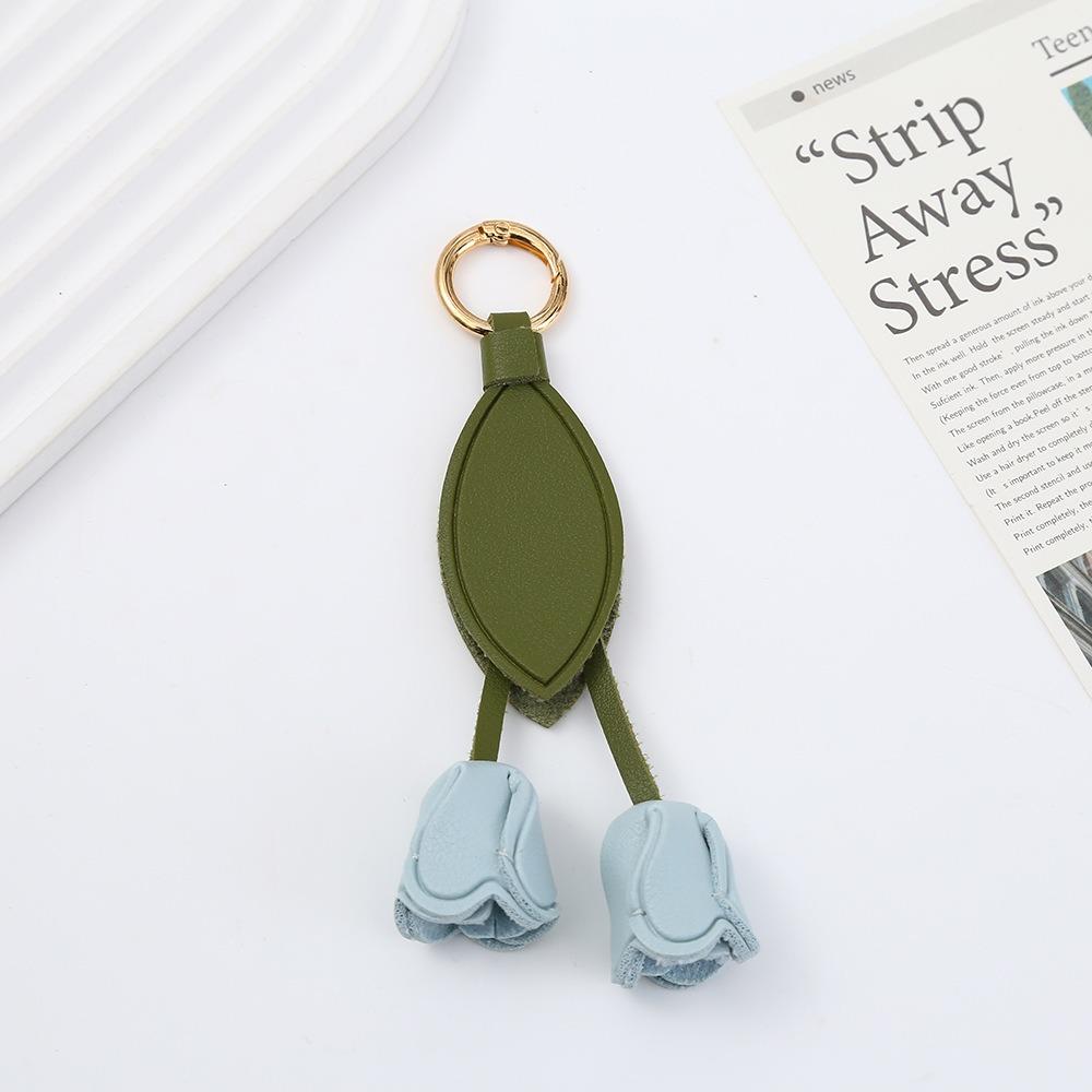 Handmade Flower Pu Keychain Hanger Bag Charm Multi-color Tulip Leather Pendant  Men