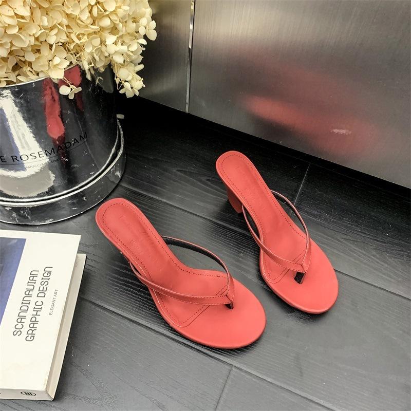 Women'S Shoes French Style Vintage High Heel Toe Post Sandals Women'Ssummer Block Heel Outdoor Wearsandals Slippers Flip Flops