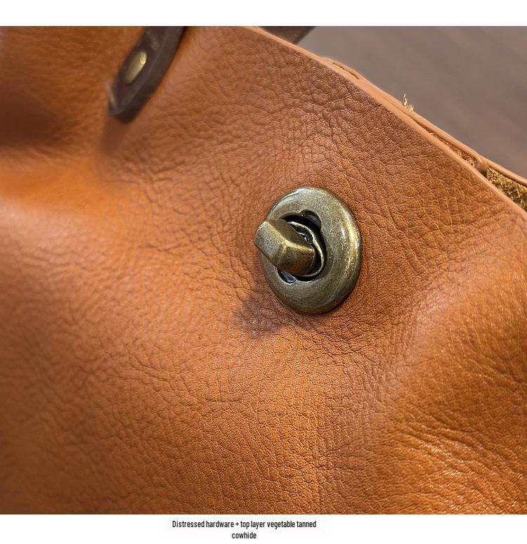 Spring/Summer Women's Genuine Tree Bark Leather Handbag - Vintage Lock Shoulder & Crossbody Bag.