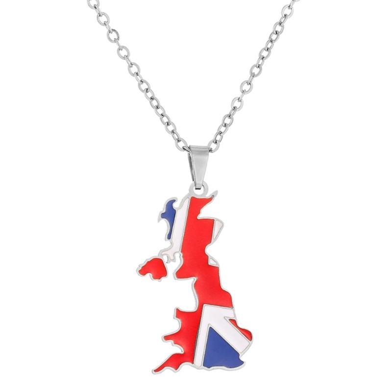 Vintage Map Pendant Necklace United Kingdom of Great Britain and Northern Ireland Country Outline Flag Charm Necklaces