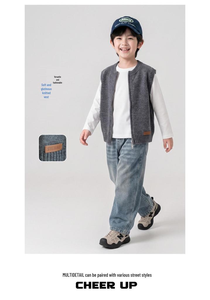 Muye Autumn Kids' Korean Style Knit Sweater Vest Cardigan - Boys' & Girls' Fashion Clothing