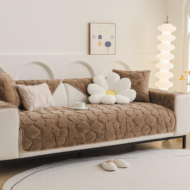 Premium Rabbit Plush Sofa Cushion Autumn And Winter New  Light Luxury Universal Leather Sofa Cover Special Cover Towel