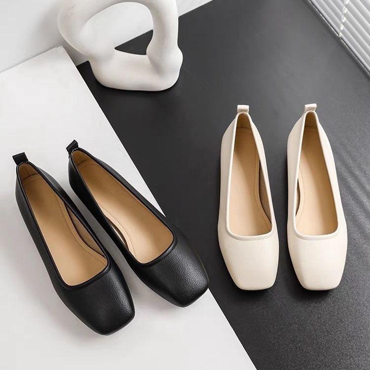 Spring grandma shoes women's work hotel professional etiquette single shoes interview soft sole square head flat bottom beanie ladyshoes
