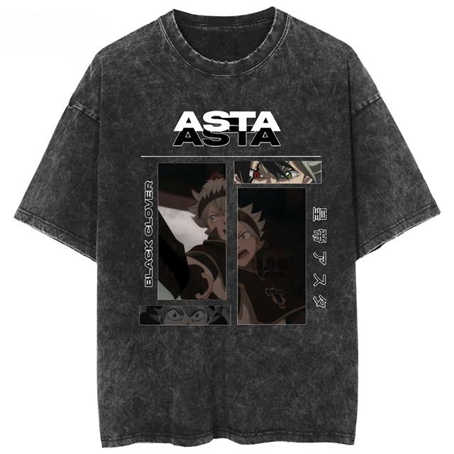 2026 Black Clover Washed Vintage Tshirt Street Hiphop Anime Casual Cotton Summer Short Sleeve