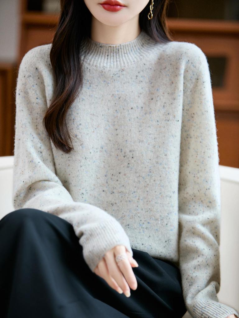 Seamless Thickened Speckle Wool Sweater: Autumn/Winter Fashion Half-High Neck