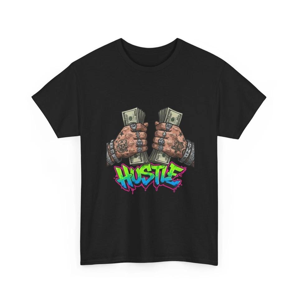 Tattooed Hands Holding Cash Hustle T-Shirt | Streetwear Money Graphic Tee Cotton M