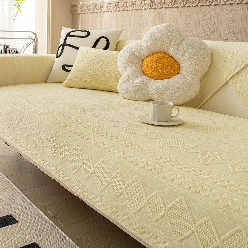 Solid Color Sofa Towel Mat Thick Plush Sofa Cover High Quality Non-Slip Sofa Cushion L Shape Sofa Cover Living Room Decoration