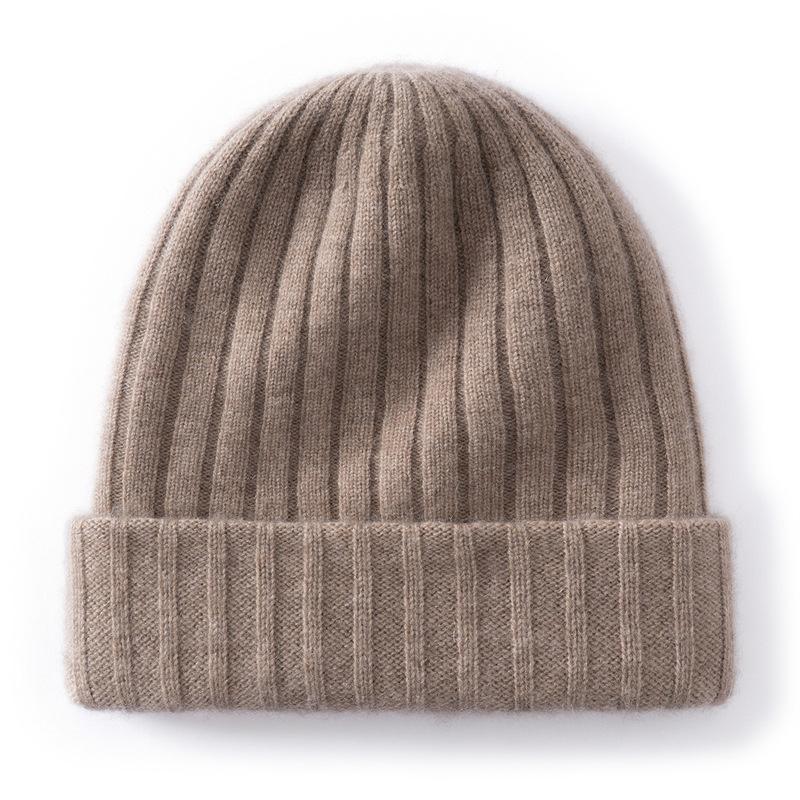 Cashmere hat women's autumn and winter versatile double-layer thickened warm knitted wool ear protection hat men's pit strip first-line hat winter