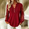 Women's Casual Lace V-Neck Long Sleeve T-Shirt Elegant Top for Everyday Wear