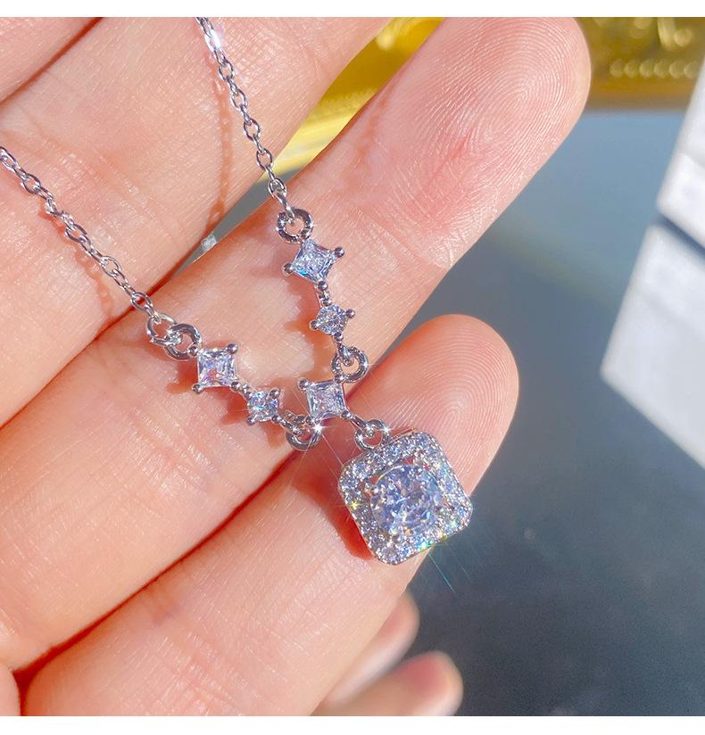 Shiny Luxury Square Diamond Titanium Steel Clavicle Necklace For Women