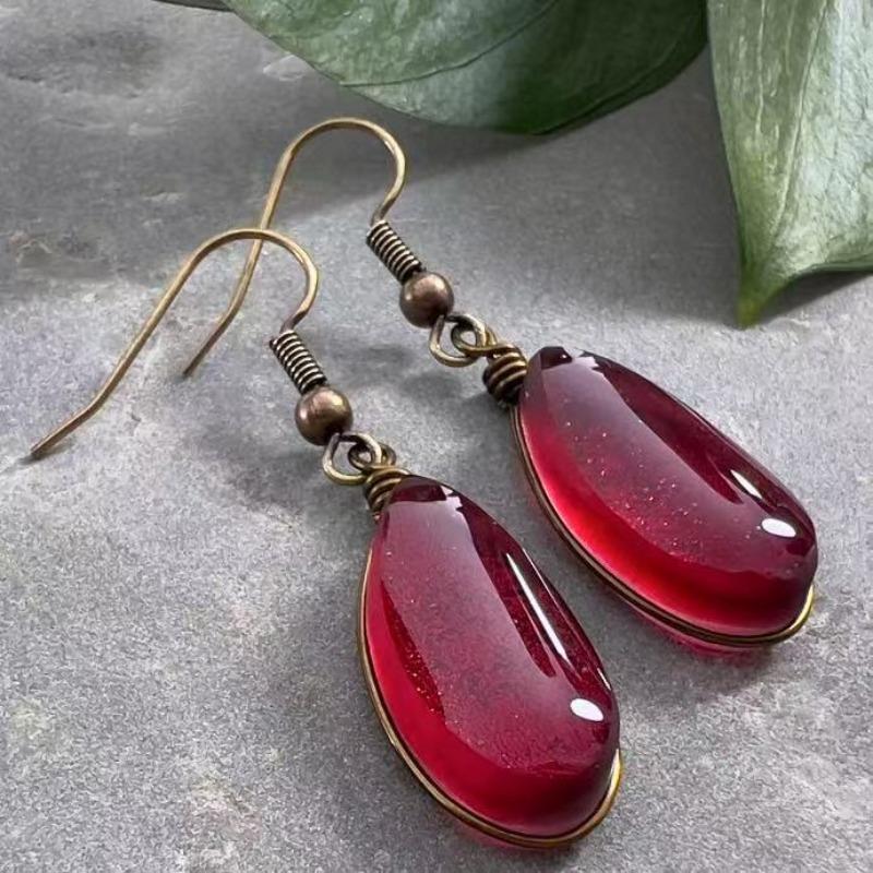 Huajie Charming Red Zircon Inlay for Women Pendant Earrings Vintage Style Dainty Ear Stud  Fashion Trend