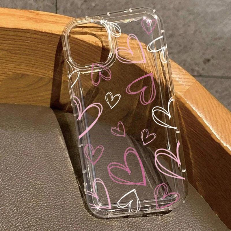 Love Heart Soft Phone Case for iPhone 16 15 14 17 Air Pro Max 16E 13 12 Mini 11 XS X XR 7 8 Plus Clear Shockproof Cover