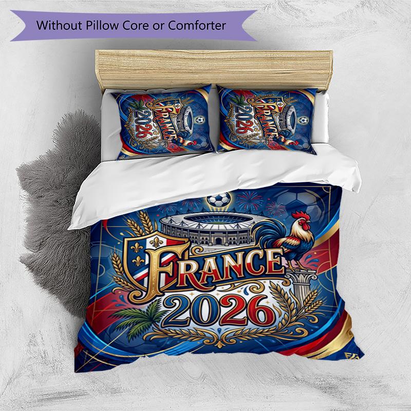 Set Biancheria da Letto Stampata France Football 3 Pezzi Set Copriletto Accogliente Traspirante come Regalo per Inaugurazione Casa Vacanze