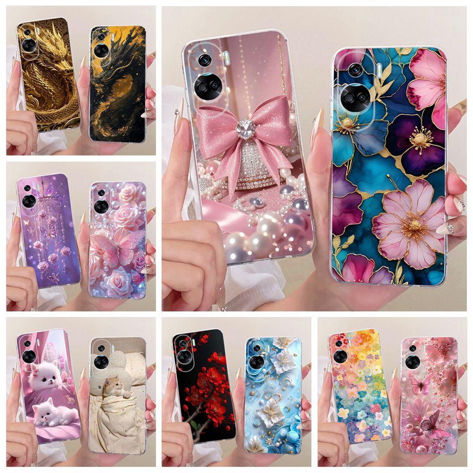 For Honor 90 Lite Case CRT-NX1 Stylish Bow Flowers Painted Cover Soft Slim Phone Case For Honor 90 Pro Honor90 Lite 90Pro Fundas