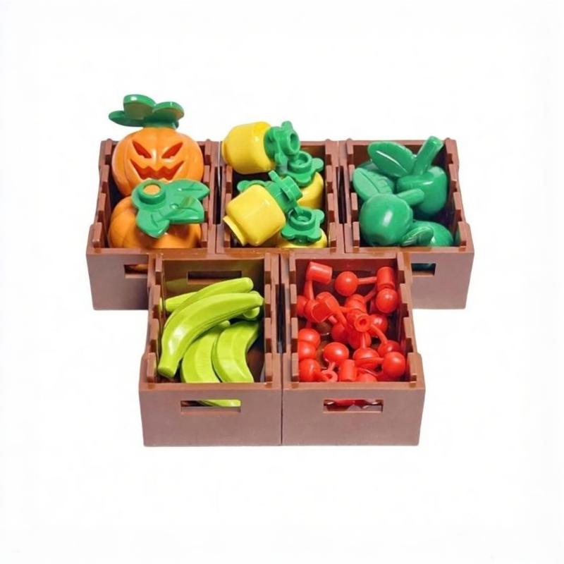 1 Set Foods And Tools Building Blocks Diy Toys Seafood Meat Vegetables Fruit Dessert Dishes Small Particle Blocks