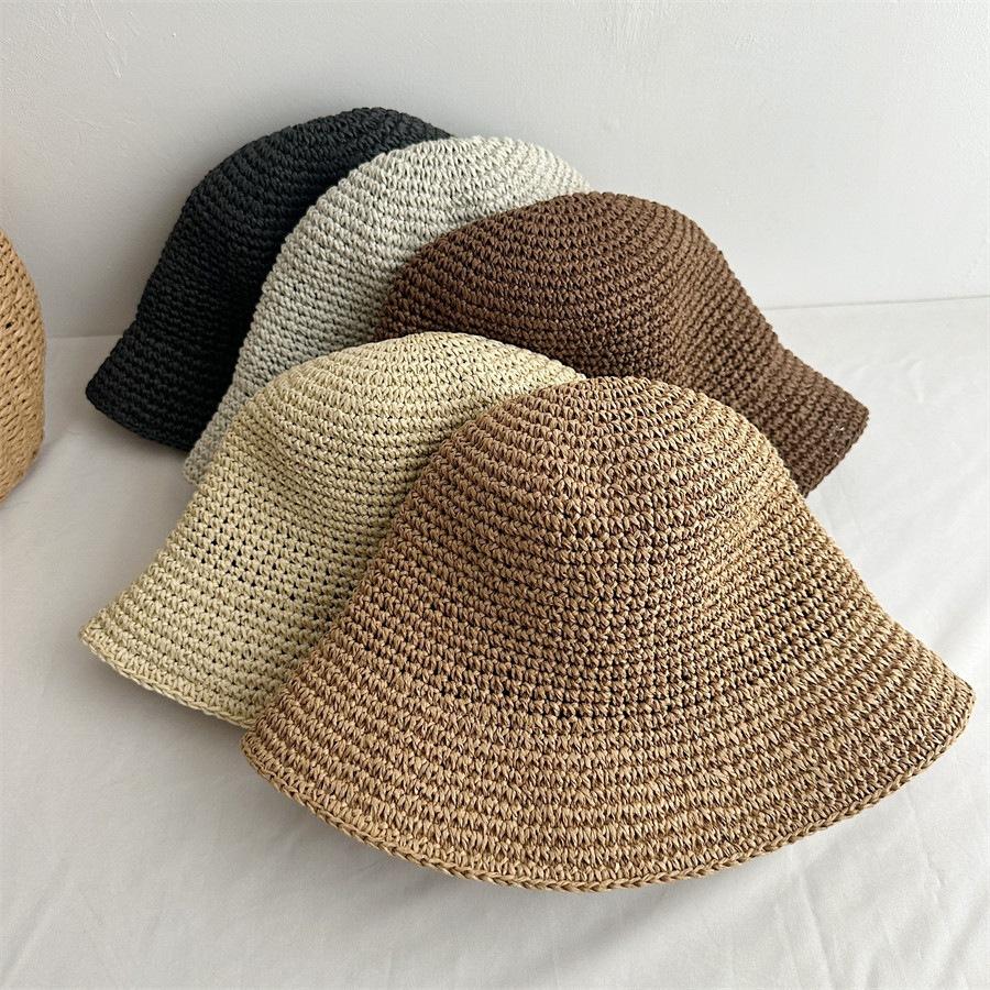 Korean quality handmade straw hat women's simple sunshade bucket hat spring and summer coffee color bucket hat sunscreen hat