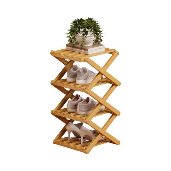 Wooden Folding Shoe Rack No Assembly 2/3/4/5/6/7 Tiers Bamboo Corner Shoe Rack Hallway Entryway Small Space Shoe Organizer Shelf