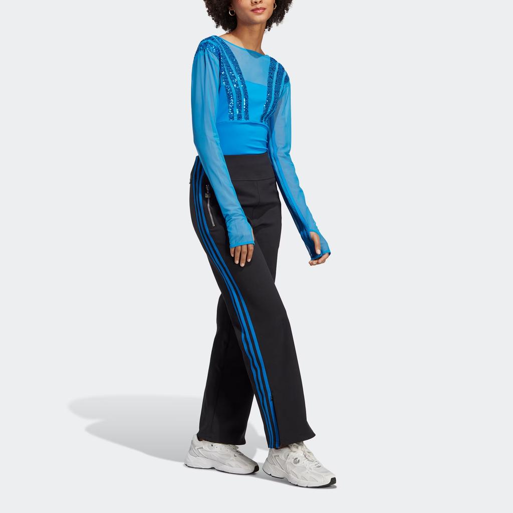 Adidas Originals Blue Version Series Santiago Bodysuit Solid Color Sequin Pattern Sports Long Sleeve Jumpsuit Women Bodysuit HR3416