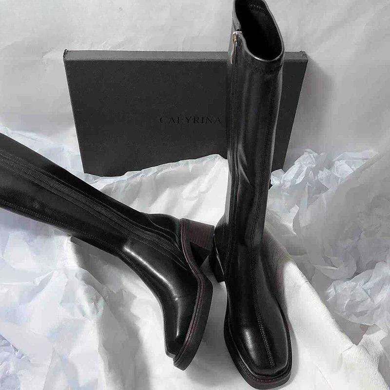 Fashion 2025 New Vintage Thick Heel Women Knee High Boots Fashion Side Zippers Shoes Autumn Winter Ladies Concise Long Botas De Mujer