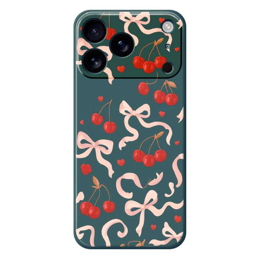For iPhone 17 Pro Max Case Big Bow Cherry Pattern Printing Straight Edge TPU Phone Back Cover