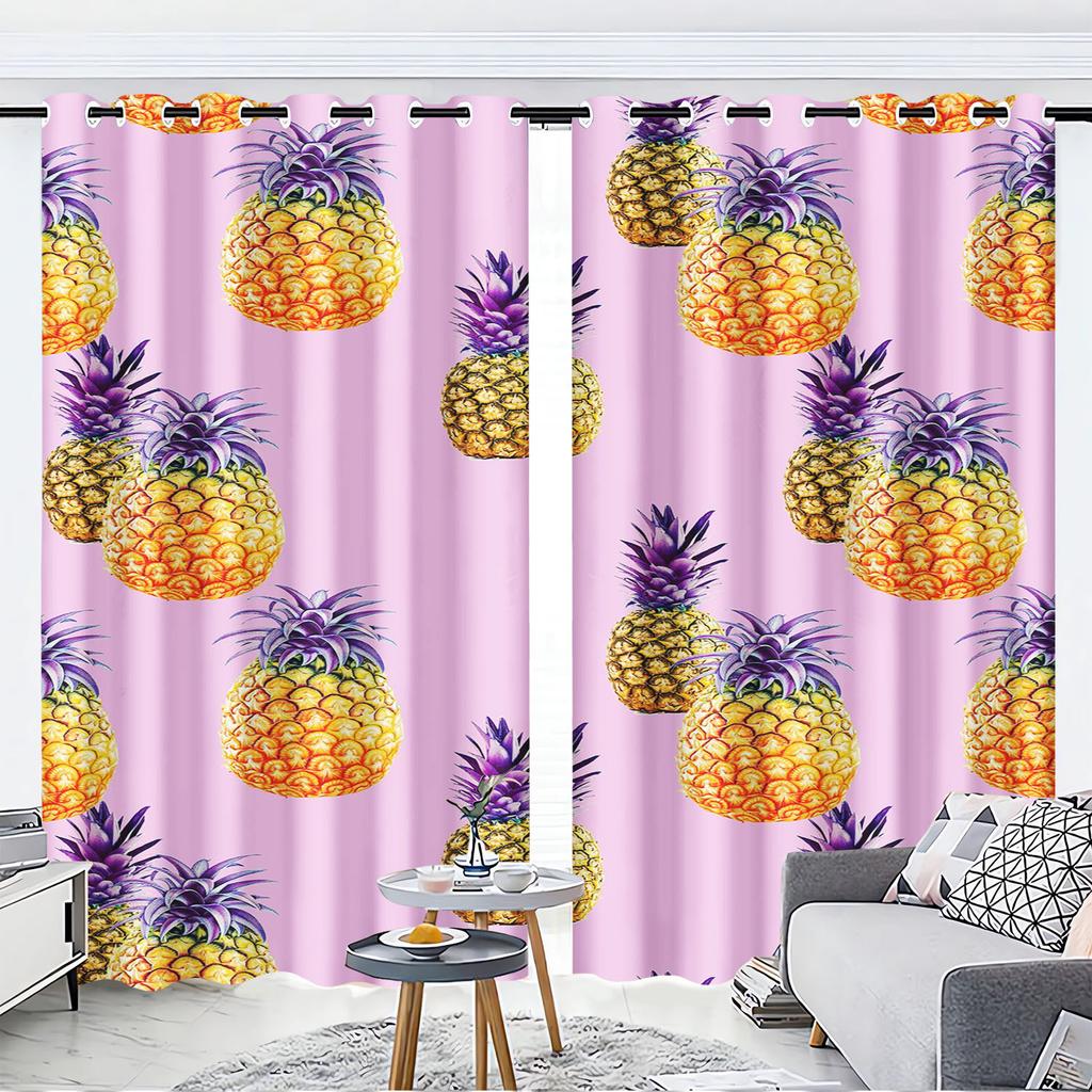 Pineapple Cartoon Cute Fruit Print Home Style Decoration Polyester Window Children Bedroom Living Room Curtain With Darkening Perfect For Great