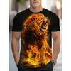Men's Flame Lion 3D Printed T-Shirt Casual Short Sleeve Crewneck Top Cool Golden Fire Animal Graphic Tee Hip Hop Style Streetwear Fashion Clothing
