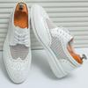 Gentleman Summer New Men's Black White Perforated Leather Oxford Brogues Shoes Designer Formal Wedding Dress Homecoming Footwear