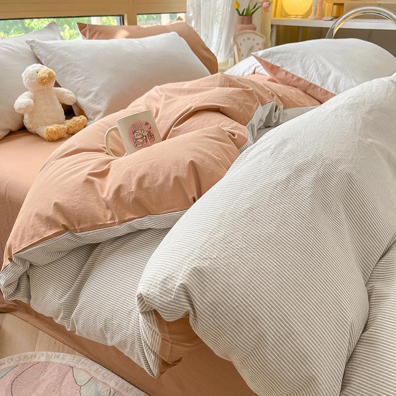 Minimalist 2025 Style Pure Cotton Bedding Set: Includes Duvet Cover, Fitted Sheet, and Pillowcases for Winter.