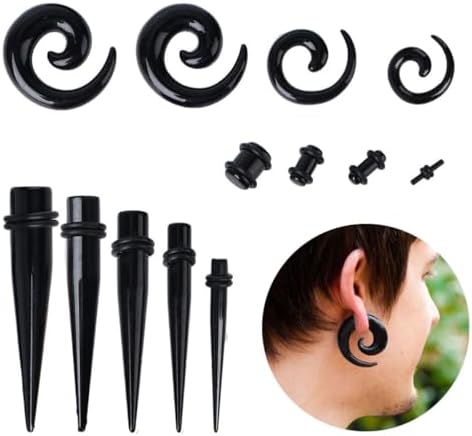 PAMINGONO 54Pcs Acrylic Ear Plugs for Women Ear Tunnels and Ear Expanders Black Stylish and Delicate for Parties and Banquets