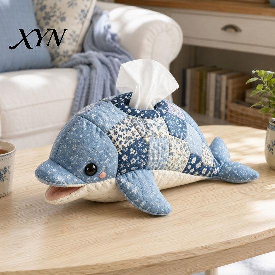 Clownfish Tissue Box DIY Box, Top Opening Soft Fabric Cover, Marine Animal Theme Suede Texture Dispenser, Multipurpose Patchwork Designs Sewing