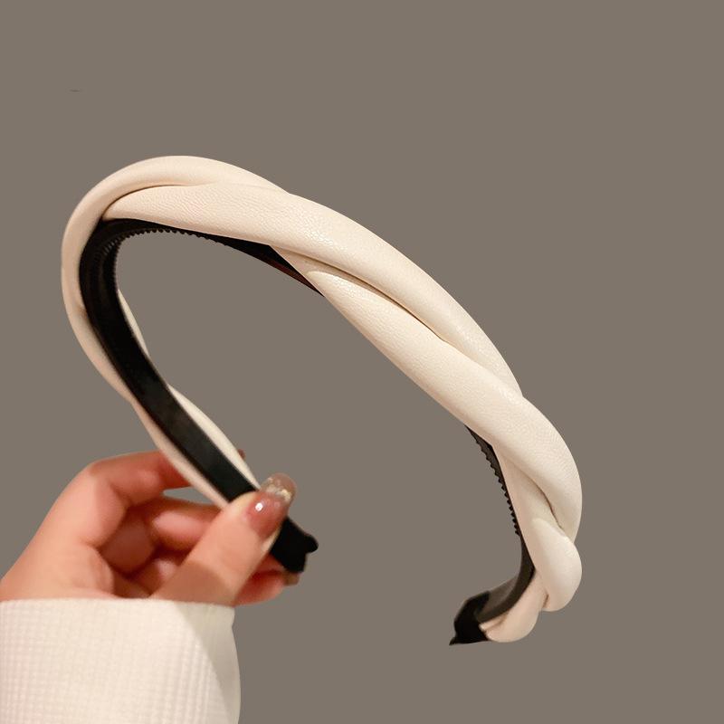 New  Korean Big Wide Ruffles Satin Bezel Black Coffee Neutral Solid Color Hairbands for Women Girls Hair Accessories