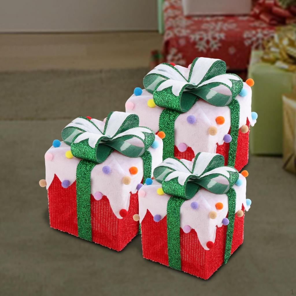 3x Christmas Lighted Gift Boxes, Outdoor Led Present Box Light with Bow, Up for