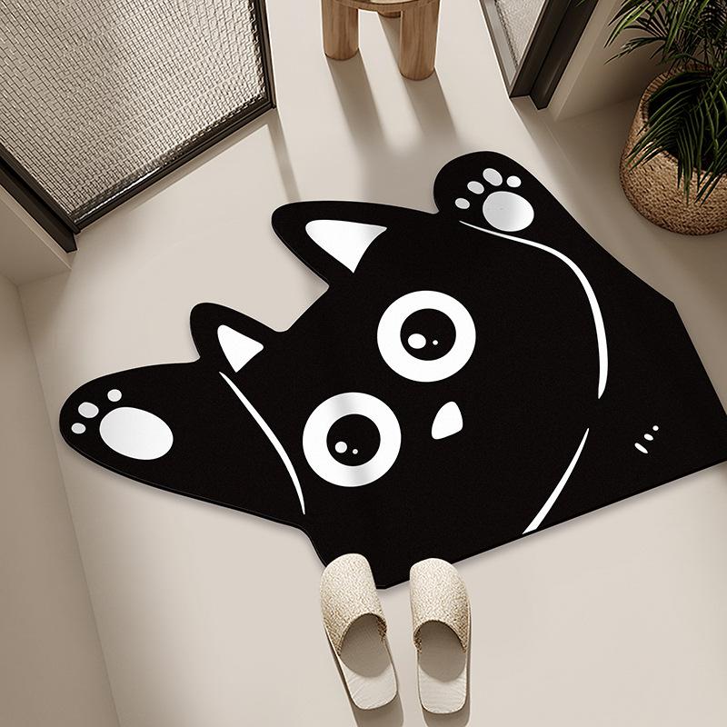 Diatom Mud Floor Mat Bathroom Water Absorption Quick-drying Foot Pad Cartoon Black Cat Dirty-resistant Anti-slip Pad Household Bathroom Entrance Mat