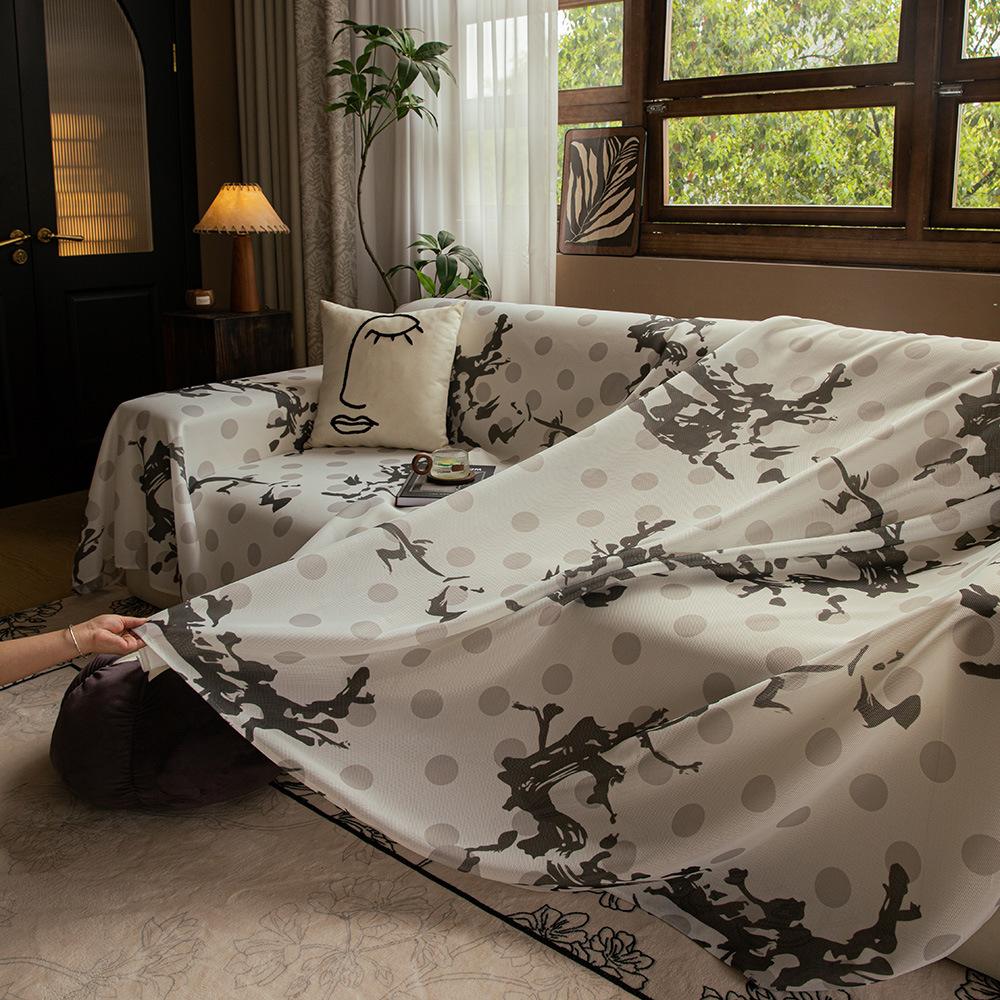 One-Piece Summer Sofa Towel Full Covered New Chinese Style Chinese Ink Style Plum Blossom Breathable Cushion Sofa Mat Cover Cloth