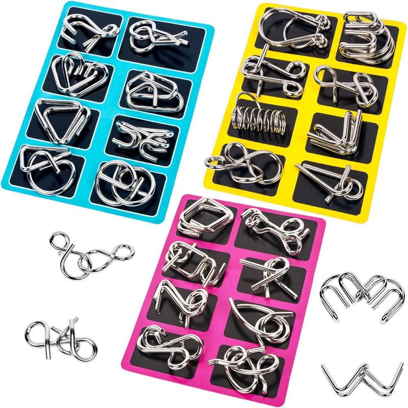 Chinese Kongming Lock 8Pcs Metal Puzzle Set Interlocking Rings Brain Teaser Memory Challenge Educational Toy For Kids Adults