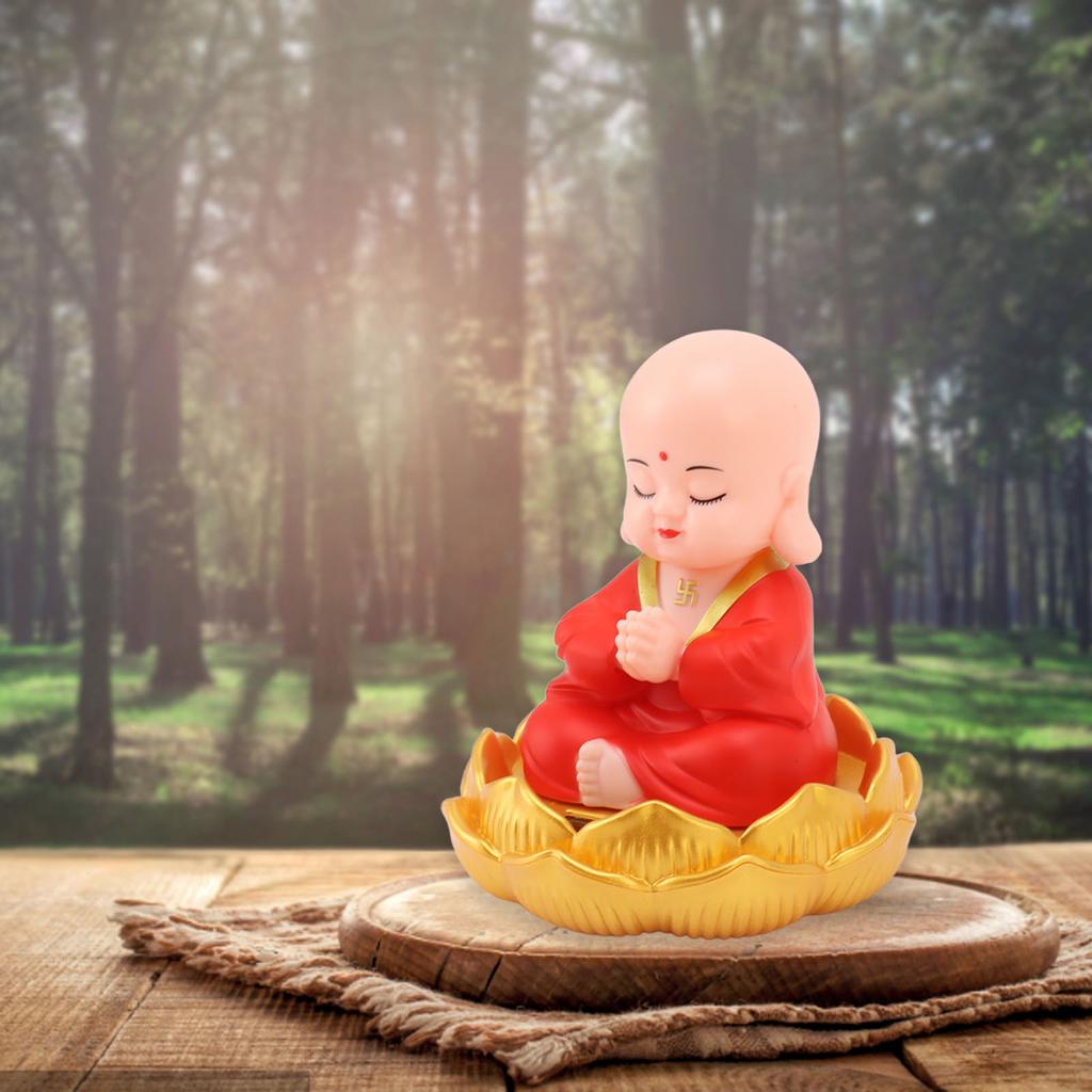 Small Monk Ornaments Cute Monk Car Interior Display Decoration Light Energy Sensing Decorations for Car Dashboard Home