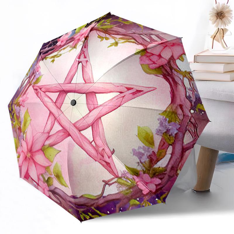 Pentagram and Moon Phases Mandala Outdoor Automatic Umbrella Retractable Design with 8-Rib Durability Lightweight Perfect Gift for Friends Family