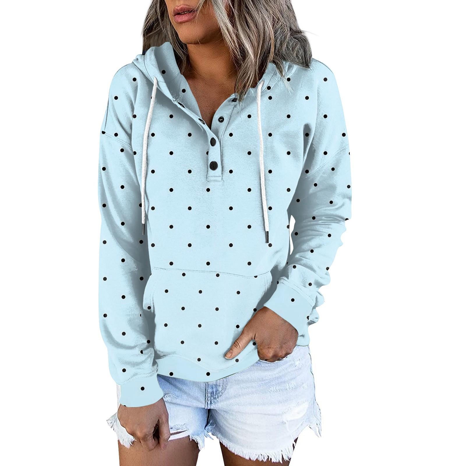 Женские пуловеры с капюшоном топы с принтом повседневные толстовки с карманами на пуговицах и длинными рукавами M 2367₽