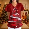Women's Casual 3/4 Sleeve Neck Christmas Print Top for Holiday Parties