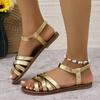 Fashion Women Flat Sandals with Non Slip Rubber Soles Ladies Daily Shoes Lightweight Summer Women Sandals Bottom Roman Strap Sandals