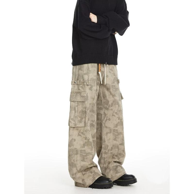 JYL Men s Cargo Pants European Camo Wasteland Marble Tie-Dye Denim M