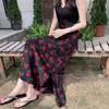 Retro Rose Print High-Waisted Side Slit A-Line Skirt - Women's Spring/Summer 2025 Collection