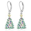 Huitan Exquisite Christmas Tree Pendant Earrings Female Party Accessories with Bright Zirconia Silver Color  for New Year