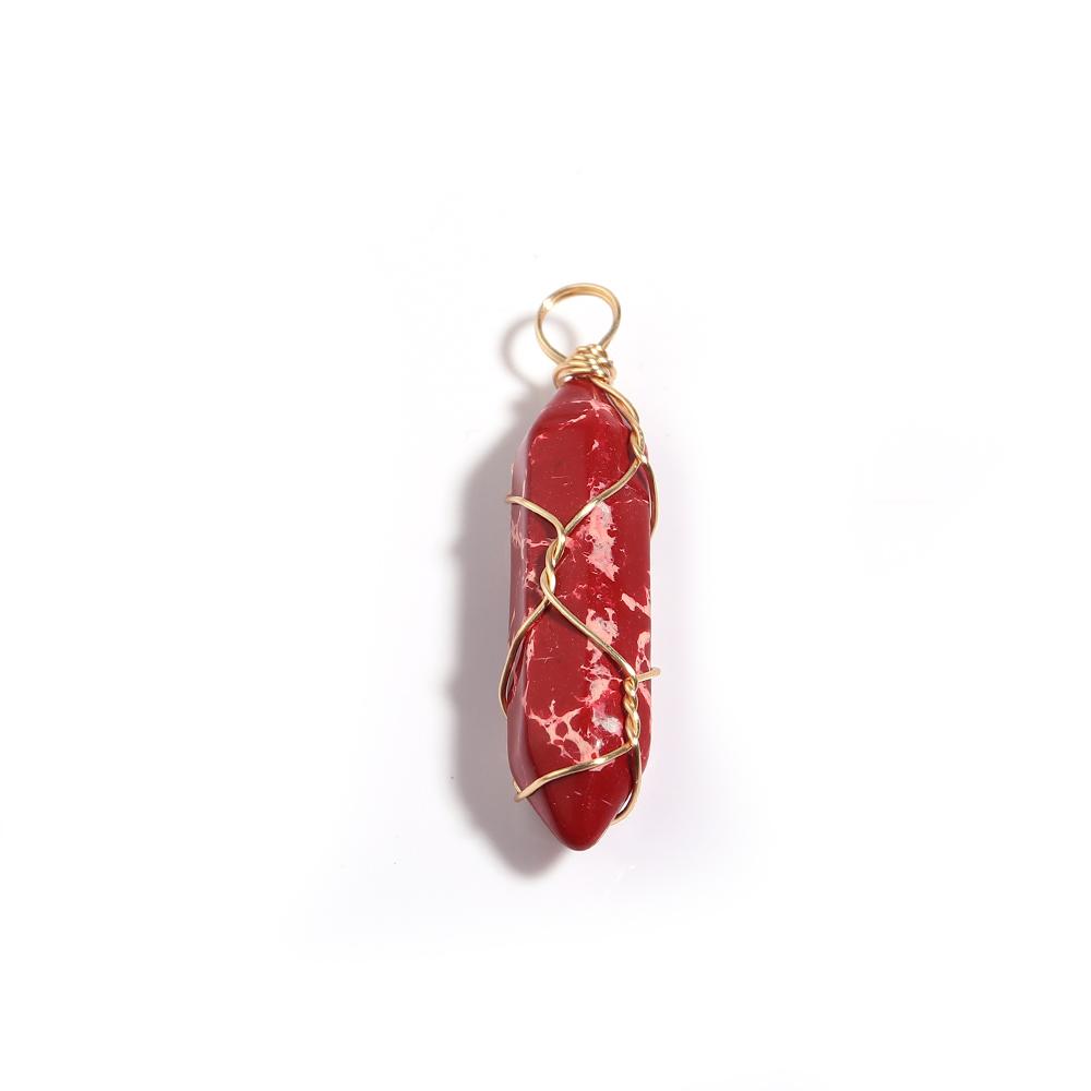 1 Pc Natural Stone Charms 40mm Color Bullet Shaped Handmade Gold Wire Pendants for DIY Necklace Gifts Jewelry Making Accessories