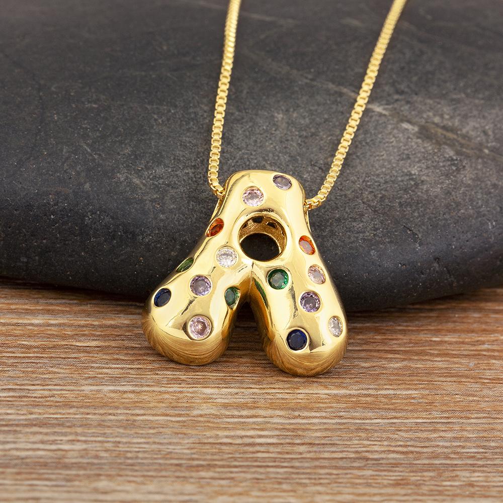 

Nidin New Fashion 26 A-Z Letters Initials Alphabet Pendant Necklace For Women Men Inlaid Colorful Zircon Jewelry Accessories