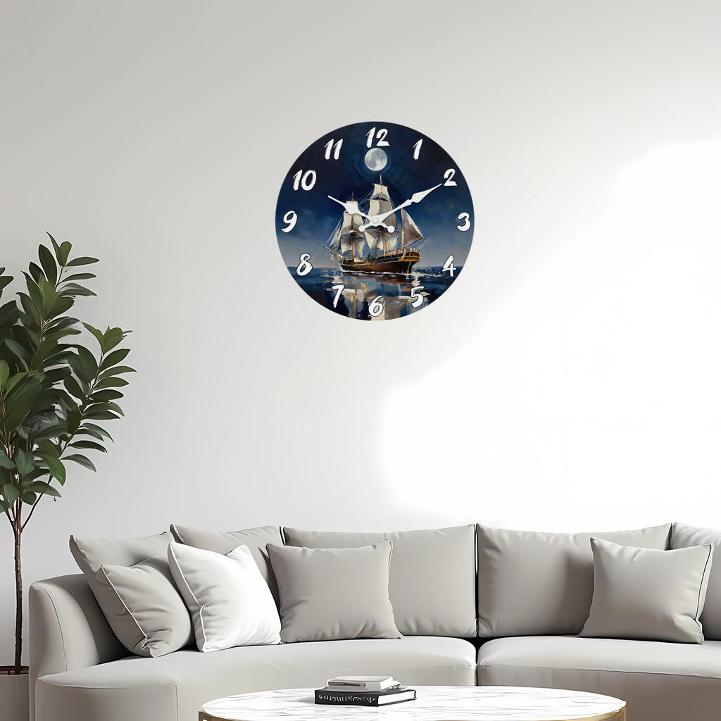 Superior-Grade Dark Blue Superior-Grade Nautical Premium-Quality Sail-Craft First-Class Wooden First-Class Wall Premium-Quality Clock 10-16Inch