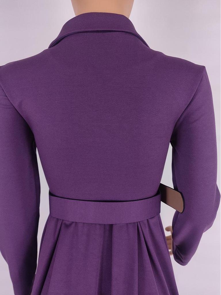 Solid Color V-Neck A-Line Dress with Belt, European & American Style, Plus Size, African Women